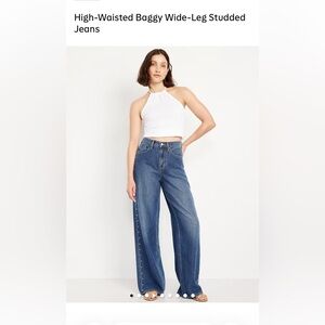 Old Navy Blue Studded Wide-Leg Jeans